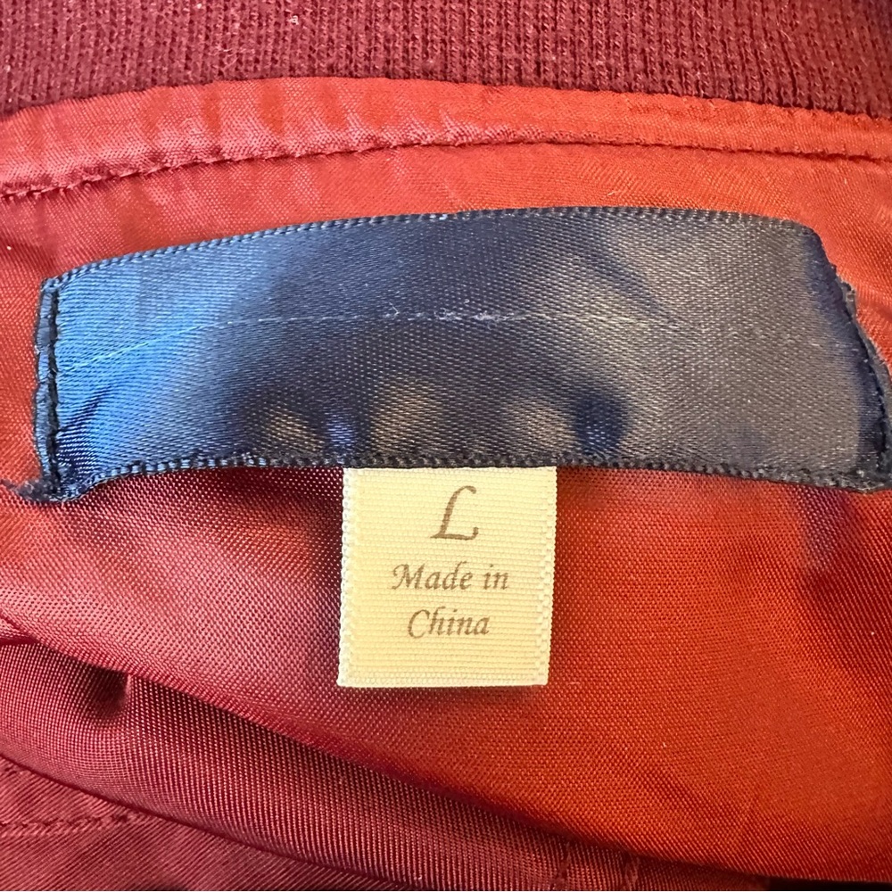Blue Rain Maroon Satin Full Zip Bomber Jacket Y2K Streetwear | Large - Picture 4 of 9